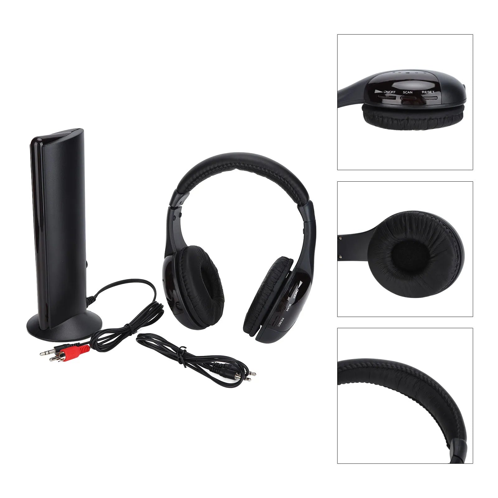 Casque Sans Fil HiFi 5-en-1 — TV, PC, Radio FM | Portée 30m - Camara ShoppingCasque Sans Fil HiFi 5-en-1 — TV, PC, Radio FM | Portée 30m