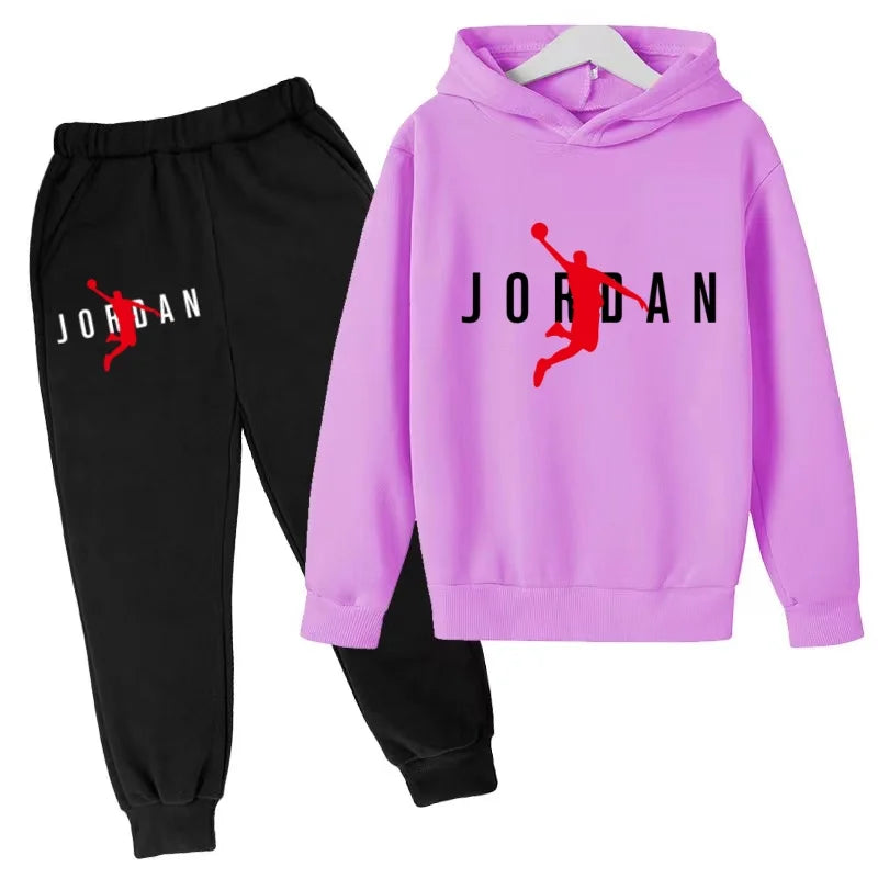 Nouvel ensemble de sport de marque à la mode pour enfants : sweat à capuche et pantalon (3-12 ans) - Motif lettres de basketball