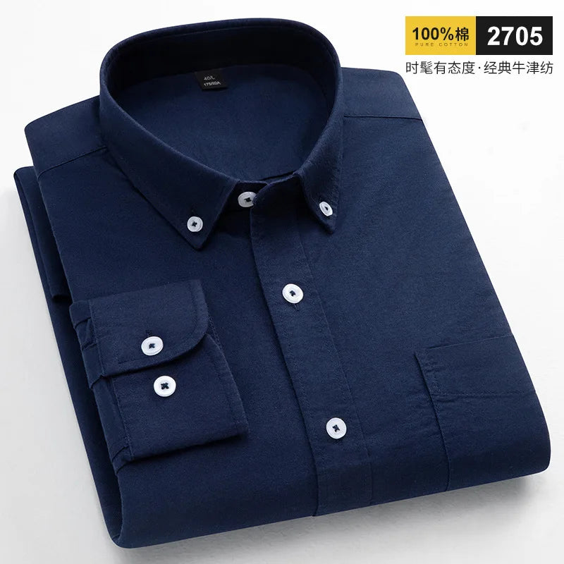 Chemises décontractées à manches longues pour hommes, coupe cintrée, uni, 100% coton, hauts à carreaux rayés, doux, styliste, mode, tendances coréennes, vêtements Camara Shopping Chemises décontractées à manches longues pour hommes, coupe cintrée, uni, 100% coton, hauts à carreaux rayés, doux, styliste, mode, tendances coréennes, vêtements