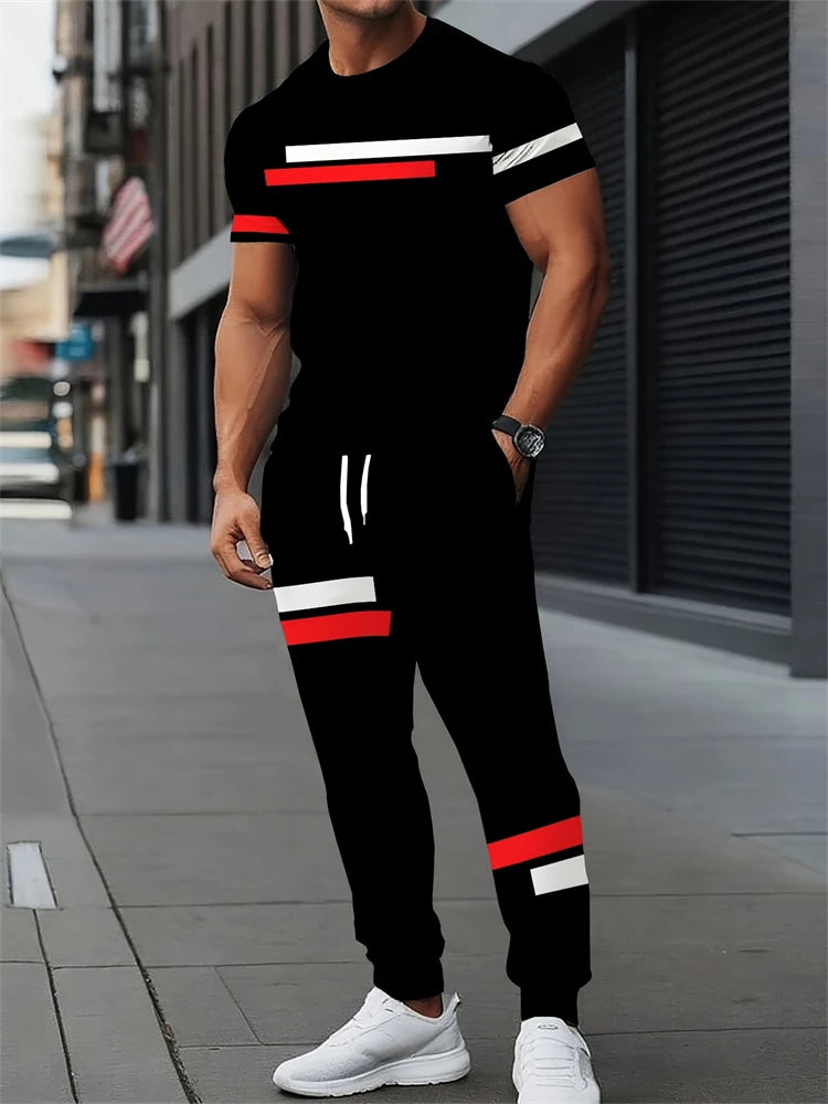 Ensemble deux pièces pour hommes, lettres imprimées, décontracté, col rond, manches courtes, cordon de serrage, pantalon Long, grande taille, tenue ample, nouvelle collection Camara Shopping Ensemble deux pièces pour hommes, lettres imprimées, décontracté, col rond, manches courtes, cordon de serrage, pantalon Long, grande taille, tenue ample, nouvelle collection
