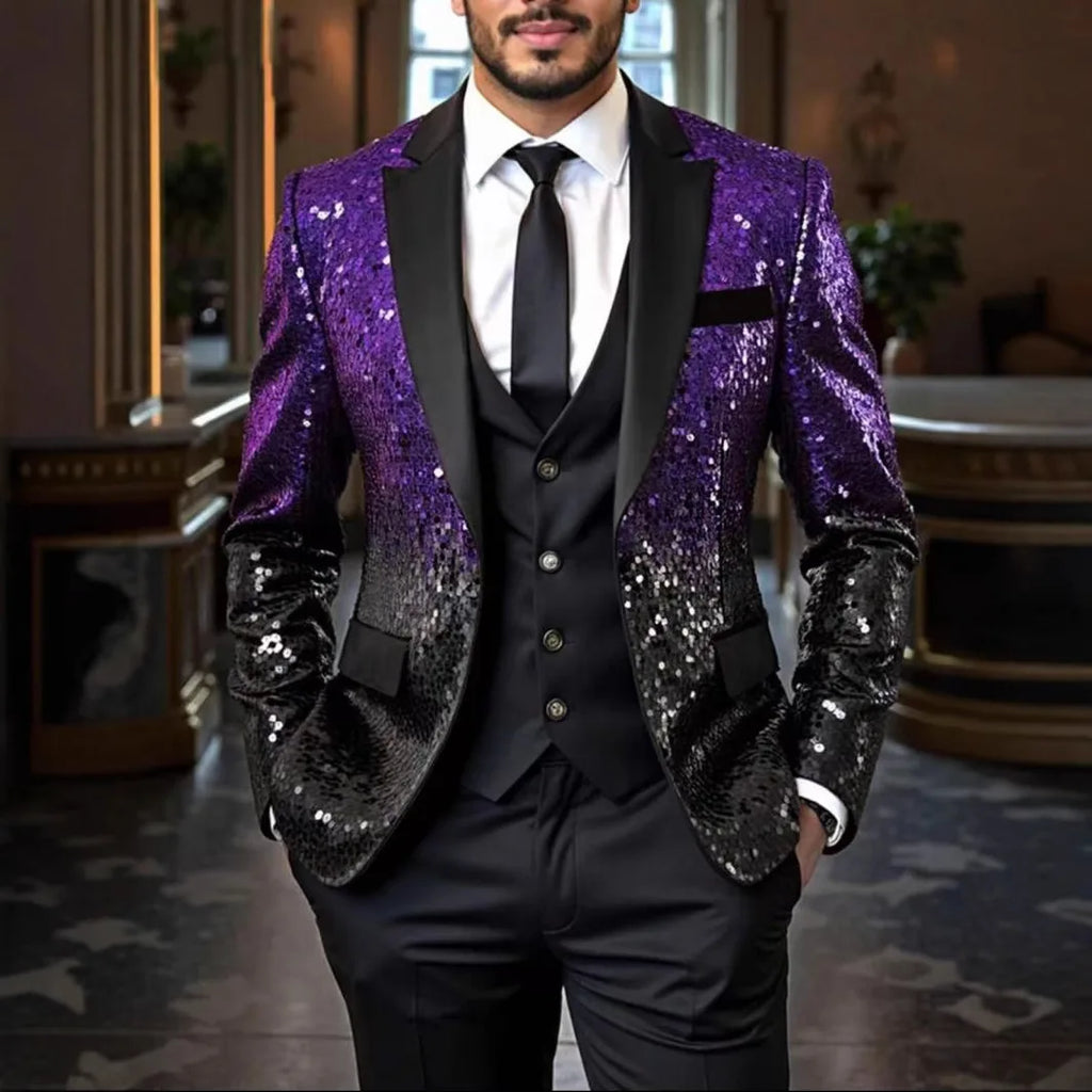 Veste de smoking à paillettes brillantes pour hommes – Dégradé bleu royal et or, revers noir, vêtements de fête/mariage/scène formel ‌   Manteau. Camara Shopping Veste de smoking à paillettes brillantes pour hommes – Dégradé bleu royal et or, revers noir, vêtements de fête/mariage/scène formel ‌   Manteau.
