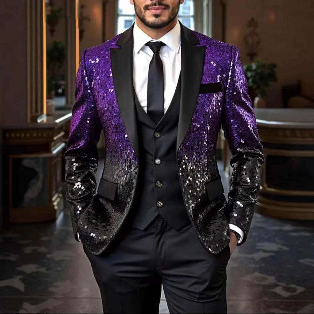 Veste de smoking à paillettes brillantes pour hommes – Dégradé bleu royal et or, revers noir, vêtements de fête/mariage/scène formel ‌   Manteau. Camara Shopping Veste de smoking à paillettes brillantes pour hommes – Dégradé bleu royal et or, revers noir, vêtements de fête/mariage/scène formel ‌   Manteau.