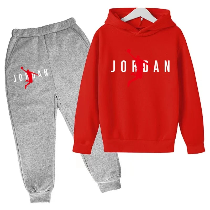 Nouvel ensemble de sport de marque à la mode pour enfants : sweat à capuche et pantalon (3-12 ans) - Motif lettres de basketball