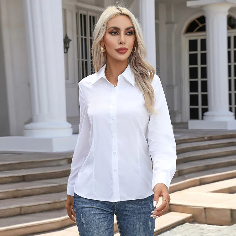 Chemise élégante pour femmes, chemisier en mousseline de soie à boutons, printemps été, décontracté, uni, manches longues, col rabattu, tuniques, chemisier OL, hauts Camara Shopping Chemise élégante pour femmes, chemisier en mousseline de soie à boutons, printemps été, décontracté, uni, manches longues, col rabattu, tuniques, chemisier OL, hauts