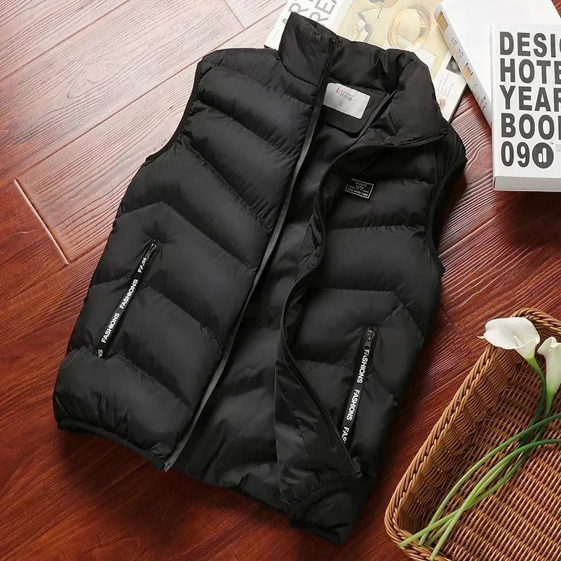 Veste chaude d'hiver pour hommes, gilet sans manches avec fermeture éclair, couleur unie, gilets décontractés, rembourré en coton, col montant épais, vêtements d'extérieur Camara Shopping Veste chaude d'hiver pour hommes, gilet sans manches avec fermeture éclair, couleur unie, gilets décontractés, rembourré en coton, col montant épais, vêtements d'extérieur