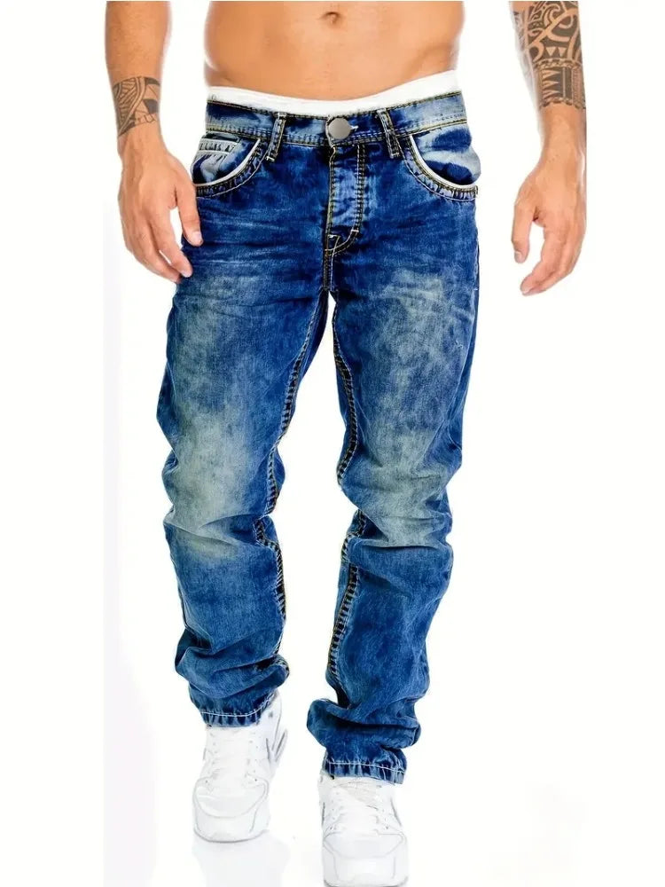 Jean européen et américain pour hommes, pantalon élastique Slim, à la mode, Vintage, lavage, Denim, Streetwear, nouvelle collection automne Camara Shopping Jean européen et américain pour hommes, pantalon élastique Slim, à la mode, Vintage, lavage, Denim, Streetwear, nouvelle collection automne