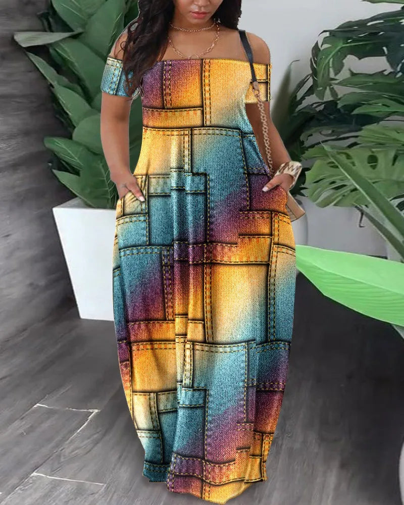 Robe longue en Polyester imprimé pour femmes africaines, Sexy, mode, manches courtes, Maxi, été, 2023 Camara Shopping Robe longue en Polyester imprimé pour femmes africaines, Sexy, mode, manches courtes, Maxi, été, 2023