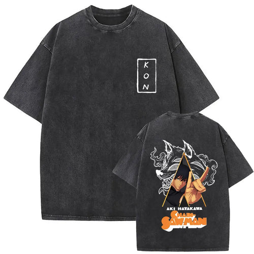 Anime tronçonneuse homme Vintage lavé T-shirt Hayakawa Aki invocation Kon Fox diable graphique T-shirts hommes femmes décontracté mode T-shirts Camara Shopping Anime tronçonneuse homme Vintage lavé T-shirt Hayakawa Aki invocation Kon Fox diable graphique T-shirts hommes femmes décontracté mode T-shirts