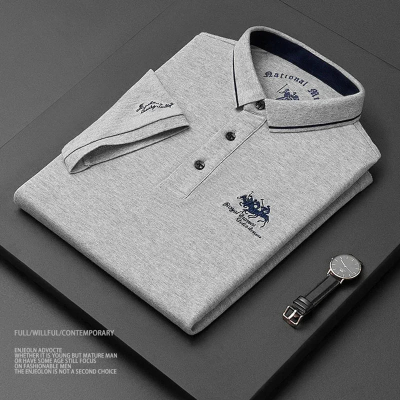 Polo brodé en coton pour hommes, T-shirt décontracté à manches courtes, revers, affaires haut de gamme, été, nouveau, haute qualité, 2024 Camara Shopping Polo brodé en coton pour hommes, T-shirt décontracté à manches courtes, revers, affaires haut de gamme, été, nouveau, haute qualité, 2024