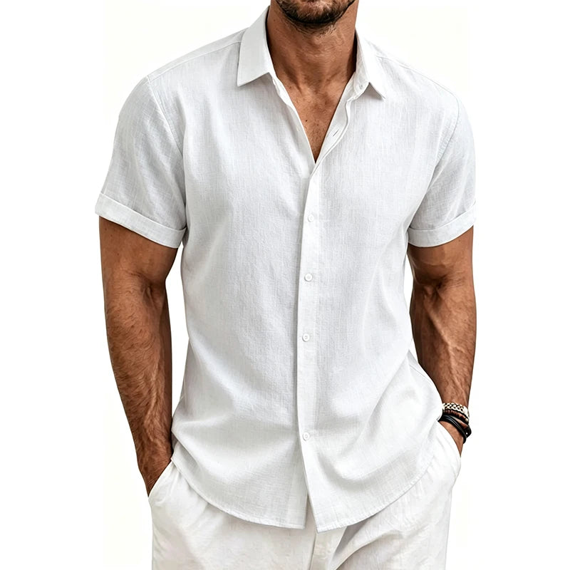 Chemises en coton et lin pour hommes 2026 – Chemises décontractées légères à manches courtes, chemises Henley de plage, T-shirts hawaïens tendance pour hommes Camara Shopping Chemises en coton et lin pour hommes 2026 – Chemises décontractées légères à manches courtes, chemises Henley de plage, T-shirts hawaïens tendance pour hommes