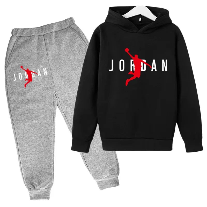 Nouvel ensemble de sport de marque à la mode pour enfants : sweat à capuche et pantalon (3-12 ans) - Motif lettres de basketball