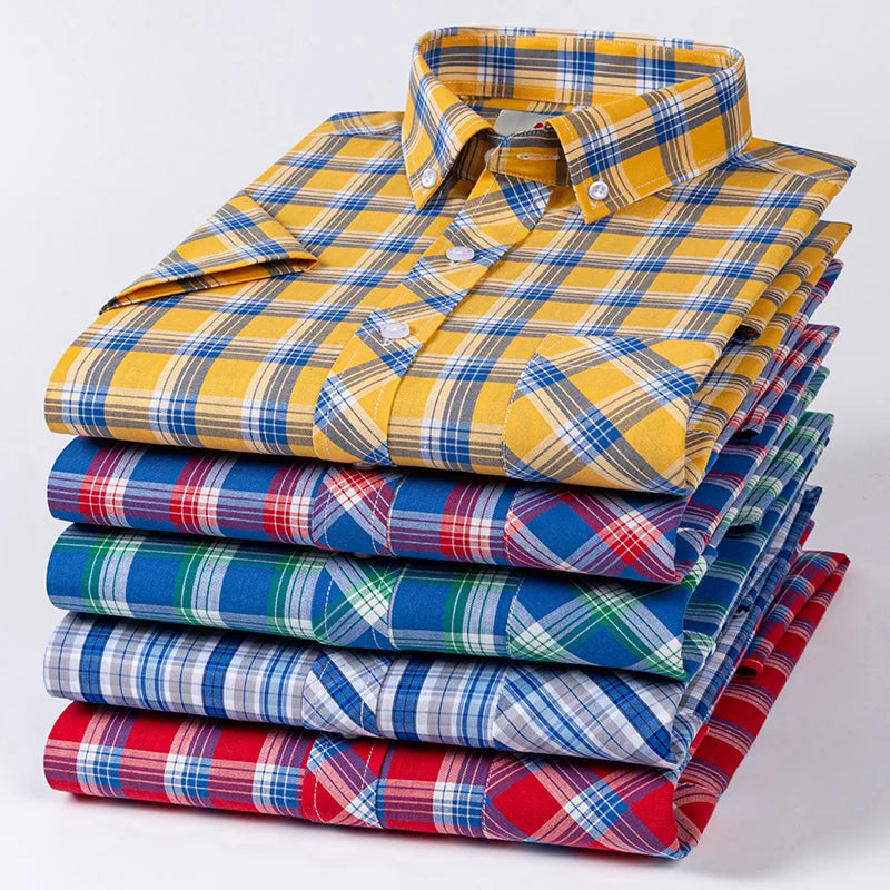 Chemises d'été fines à manches courtes 100 % coton pour hommes, grandes tailles 9XL, coupe ajustée, formelles et décontractées, unies, douces, à carreaux, style hawaïen Camara Shopping Chemises d'été fines à manches courtes 100 % coton pour hommes, grandes tailles 9XL, coupe ajustée, formelles et décontractées, unies, douces, à carreaux, style hawaïen