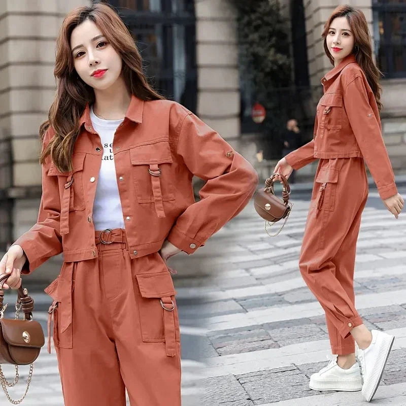 JOEVILU 2 pièces Streetwear survêtement manteau Cargo pantalons décontractés 2 pièces ensembles femmes tenues printemps et automne mode coréenne Y2k costume Camara Shopping JOEVILU 2 pièces Streetwear survêtement manteau Cargo pantalons décontractés 2 pièces ensembles femmes tenues printemps et automne mode coréenne Y2k costume