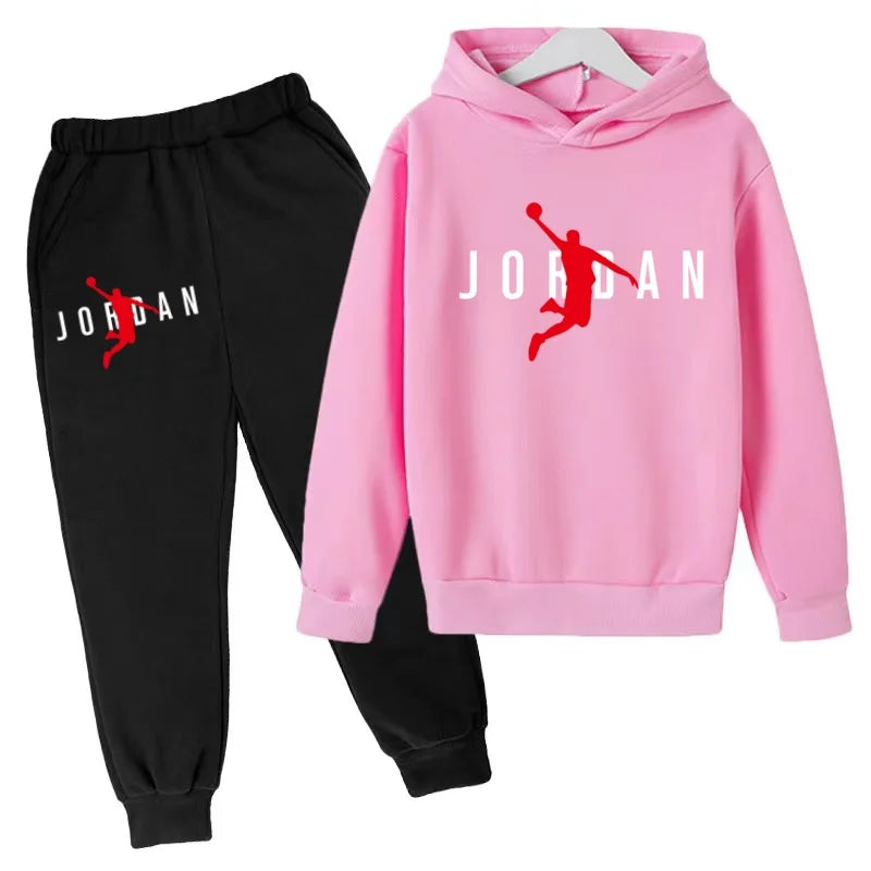 Nouvel ensemble de sport de marque à la mode pour enfants : sweat à capuche et pantalon (3-12 ans) - Motif lettres de basketball