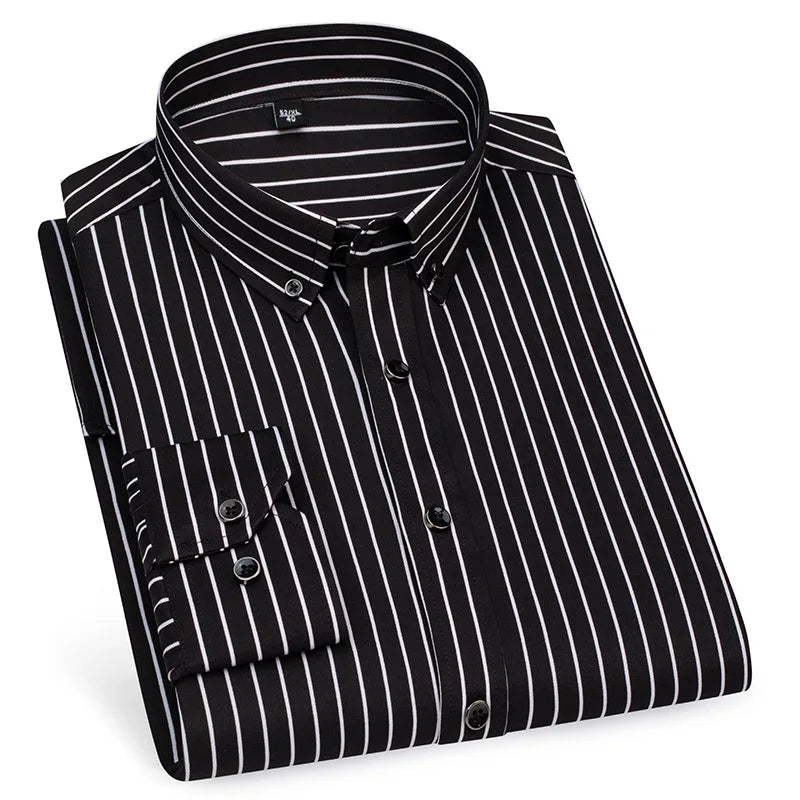 Chemise à manches longues pour hommes, décontractée, à rayures, sans repassage, de haute qualité, slim, confortable, respirante, haut tendance, printemps et été - Camara ShoppingChemise à manches longues pour hommes, décontractée, à rayures, sans repassage, de haute qualité, slim, confortable, respirante, haut tendance, printemps et été