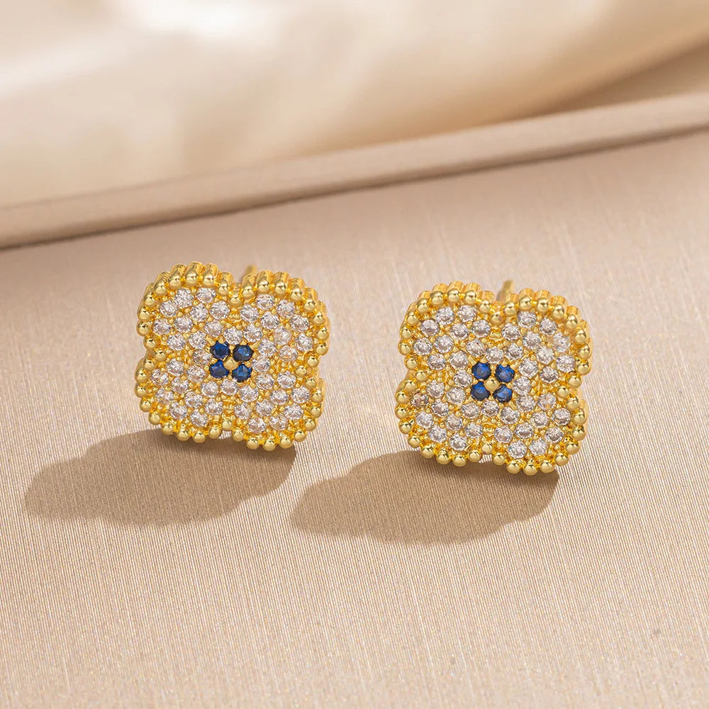 LENNIK Premium Lucky Clover luxe complet Zircon Micro pavé boucles d'oreilles collier bague ensemble, polyvalent pour le quotidien/fête, cadeau parfait Camara Shopping LENNIK Premium Lucky Clover luxe complet Zircon Micro pavé boucles d'oreilles collier bague ensemble, polyvalent pour le quotidien/fête, cadeau parfait
