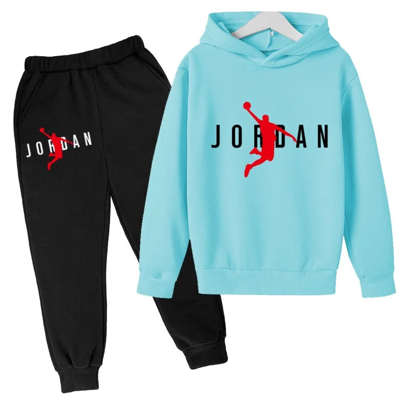 Nouvel ensemble de sport de marque à la mode pour enfants : sweat à capuche et pantalon (3-12 ans) - Motif lettres de basketball