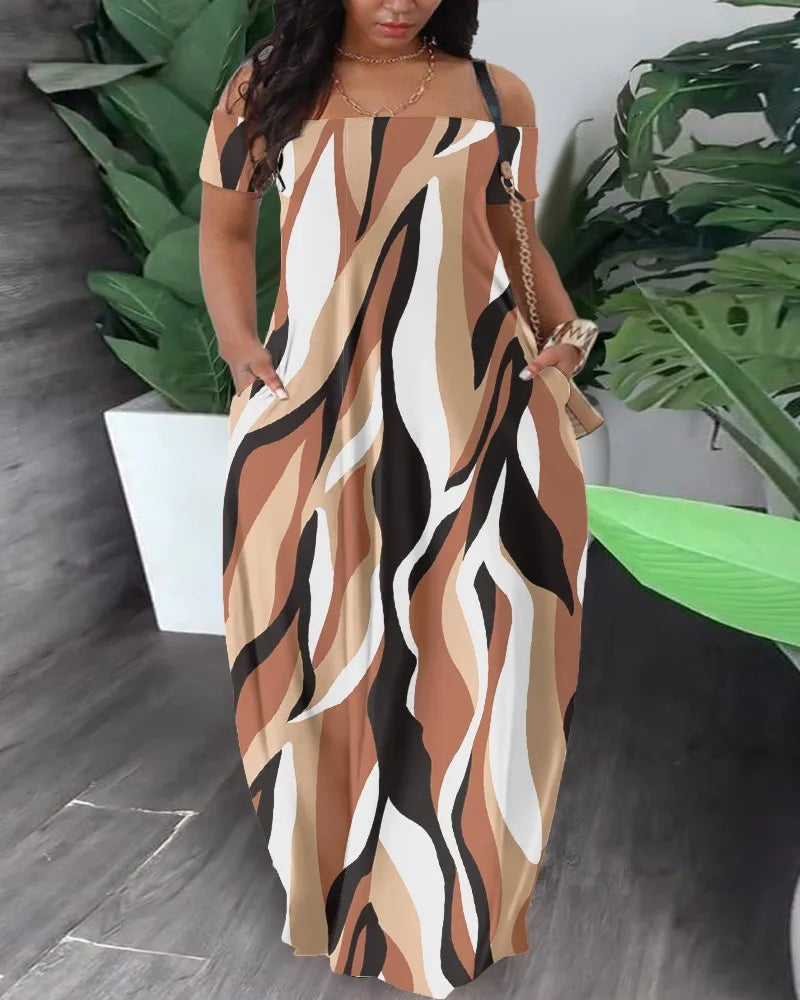 Robe longue en Polyester imprimé pour femmes africaines, Sexy, mode, manches courtes, Maxi, été, 2023 Camara Shopping Robe longue en Polyester imprimé pour femmes africaines, Sexy, mode, manches courtes, Maxi, été, 2023