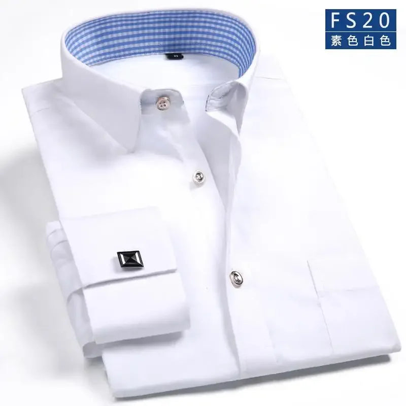 Chemise habillée à manchette française pour hommes, manches longues, boutons d'affaires formels, chemises pour hommes, coupe régulière, boutons de manchette, grande taille 6XL Camara Shopping Chemise habillée à manchette française pour hommes, manches longues, boutons d'affaires formels, chemises pour hommes, coupe régulière, boutons de manchette, grande taille 6XL