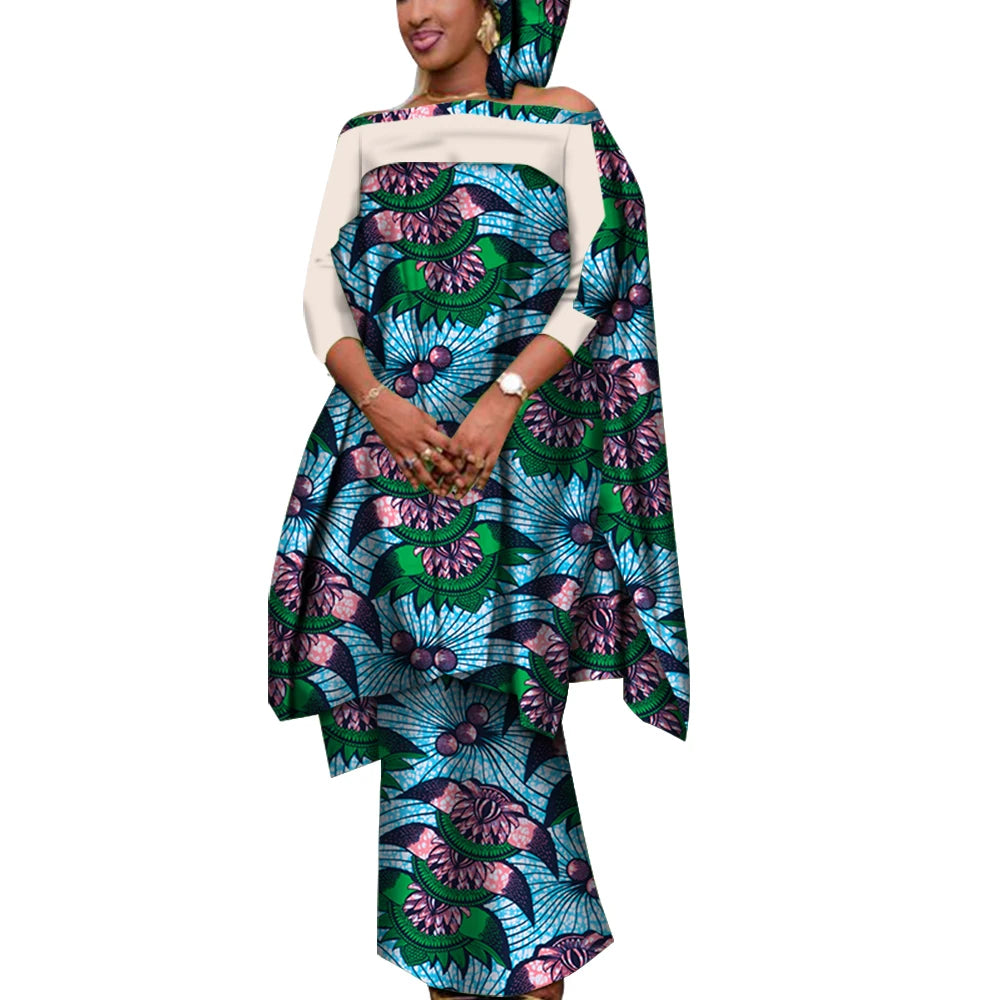 Ensemble 3 pièces de tenues africaines pour femmes, chemisier et jupes décontractés avec foulard, vêtements africains pour femmes Bazin Riche WY7946 Camara Shopping Ensemble 3 pièces de tenues africaines pour femmes, chemisier et jupes décontractés avec foulard, vêtements africains pour femmes Bazin Riche WY7946