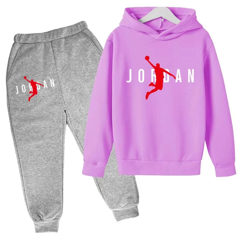 Nouvel ensemble de sport de marque à la mode pour enfants : sweat à capuche et pantalon (3-12 ans) - Motif lettres de basketball