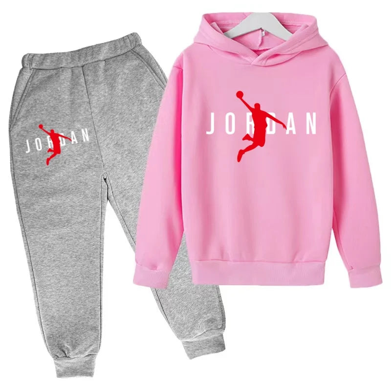 Nouvel ensemble de sport de marque à la mode pour enfants : sweat à capuche et pantalon (3-12 ans) - Motif lettres de basketball