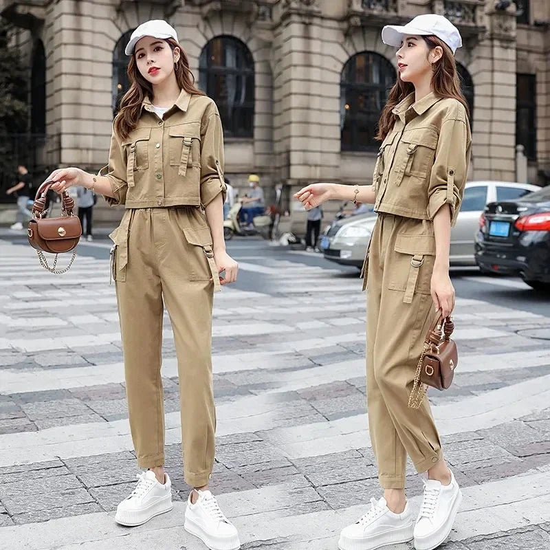 JOEVILU 2 pièces Streetwear survêtement manteau Cargo pantalons décontractés 2 pièces ensembles femmes tenues printemps et automne mode coréenne Y2k costume Camara Shopping JOEVILU 2 pièces Streetwear survêtement manteau Cargo pantalons décontractés 2 pièces ensembles femmes tenues printemps et automne mode coréenne Y2k costume