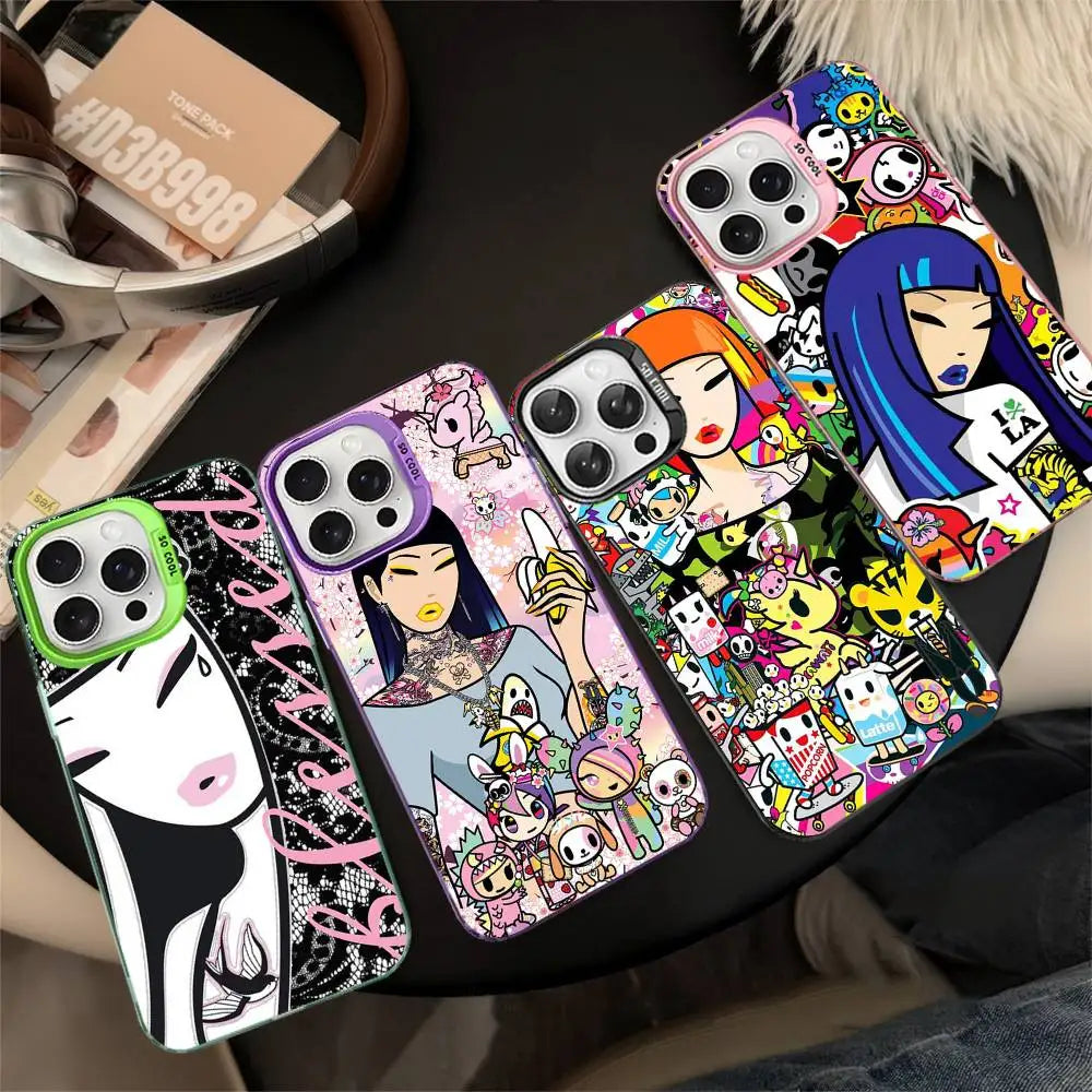 Coque de téléphone Cartoon T-Tokidokis pour iPhone 17 16 15 14 13 Pro 12 11 Pro Max PLUS, coque arrière colorée