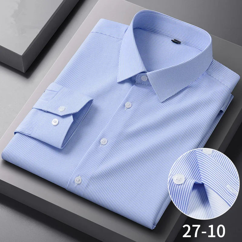 Chemises Anti-rides à rayures à carreaux pour hommes, manches longues, fines, sans repassage, lisses, vêtements quotidiens pour hommes sociaux, nouvelle collection automne printemps Camara Shopping Chemises Anti-rides à rayures à carreaux pour hommes, manches longues, fines, sans repassage, lisses, vêtements quotidiens pour hommes sociaux, nouvelle collection automne printemps