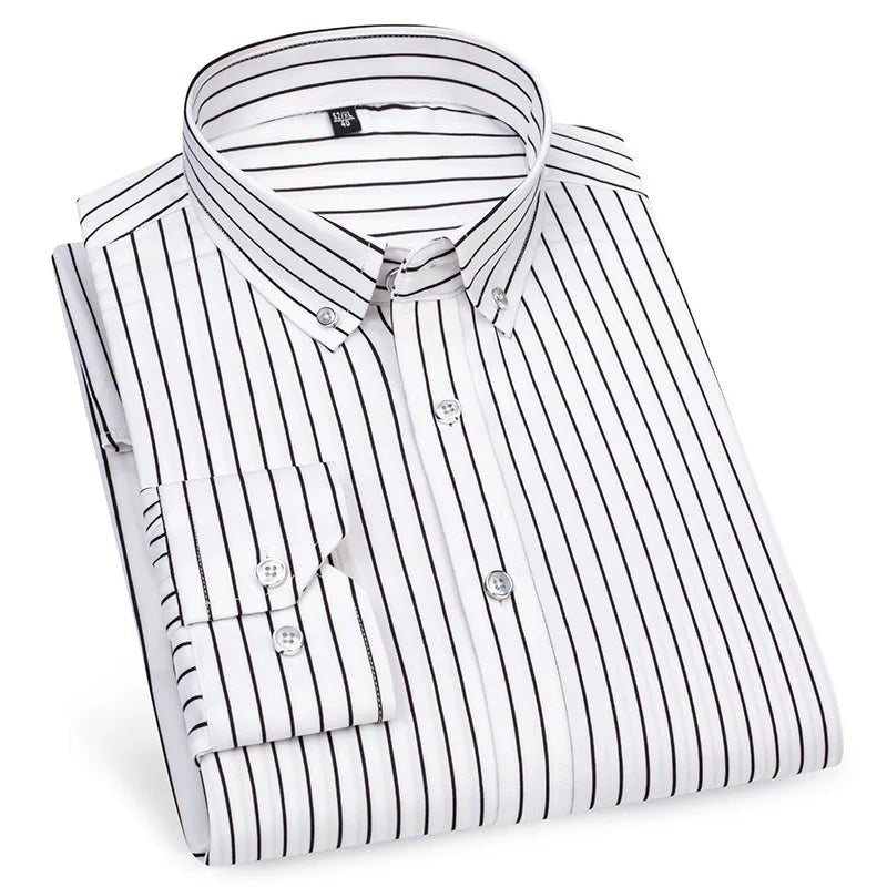 Chemise à manches longues pour hommes, décontractée, à rayures, sans repassage, de haute qualité, slim, confortable, respirante, haut tendance, printemps et été - Camara ShoppingChemise à manches longues pour hommes, décontractée, à rayures, sans repassage, de haute qualité, slim, confortable, respirante, haut tendance, printemps et été