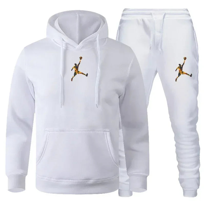 Ensemble de survêtement deux pièces imprimé uni, sweat à capuche et pantalon de jogging à revers élastiques, en maille légère, polyvalent, pour homme, streetwear et sportswear d'entraînement