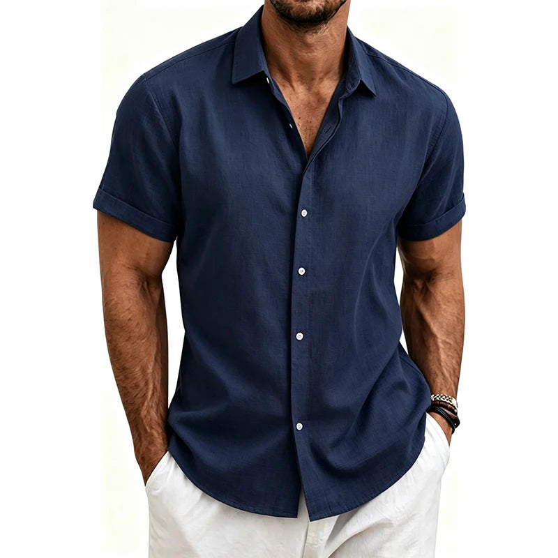 Chemises en coton et lin pour hommes 2026 – Chemises décontractées légères à manches courtes, chemises Henley de plage, T-shirts hawaïens tendance pour hommes Camara Shopping Chemises en coton et lin pour hommes 2026 – Chemises décontractées légères à manches courtes, chemises Henley de plage, T-shirts hawaïens tendance pour hommes