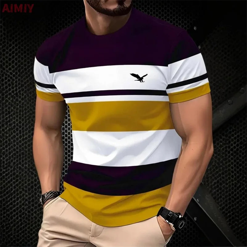 Summer Short Sleeve Match Color T Shirt For Men Fashion Round Neck Oversized Striped Tshirts Clothes Men's Outdoor Tee Shirt Camara Shopping Summer Short Sleeve Match Color T Shirt For Men Fashion Round Neck Oversized Striped Tshirts Clothes Men's Outdoor Tee Shirt