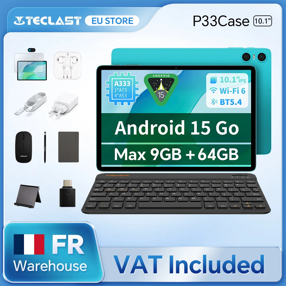 Tablette Android 15 Teclast P33, 10,1 pouces, 9 Go de RAM maximum, 64 Go de ROM, 1280x800 IPS, A333, 5 cœurs, 6000 mAh, Type-C Camara Shopping Tablette Android 15 Teclast P33, 10,1 pouces, 9 Go de RAM maximum, 64 Go de ROM, 1280x800 IPS, A333, 5 cœurs, 6000 mAh, Type-C