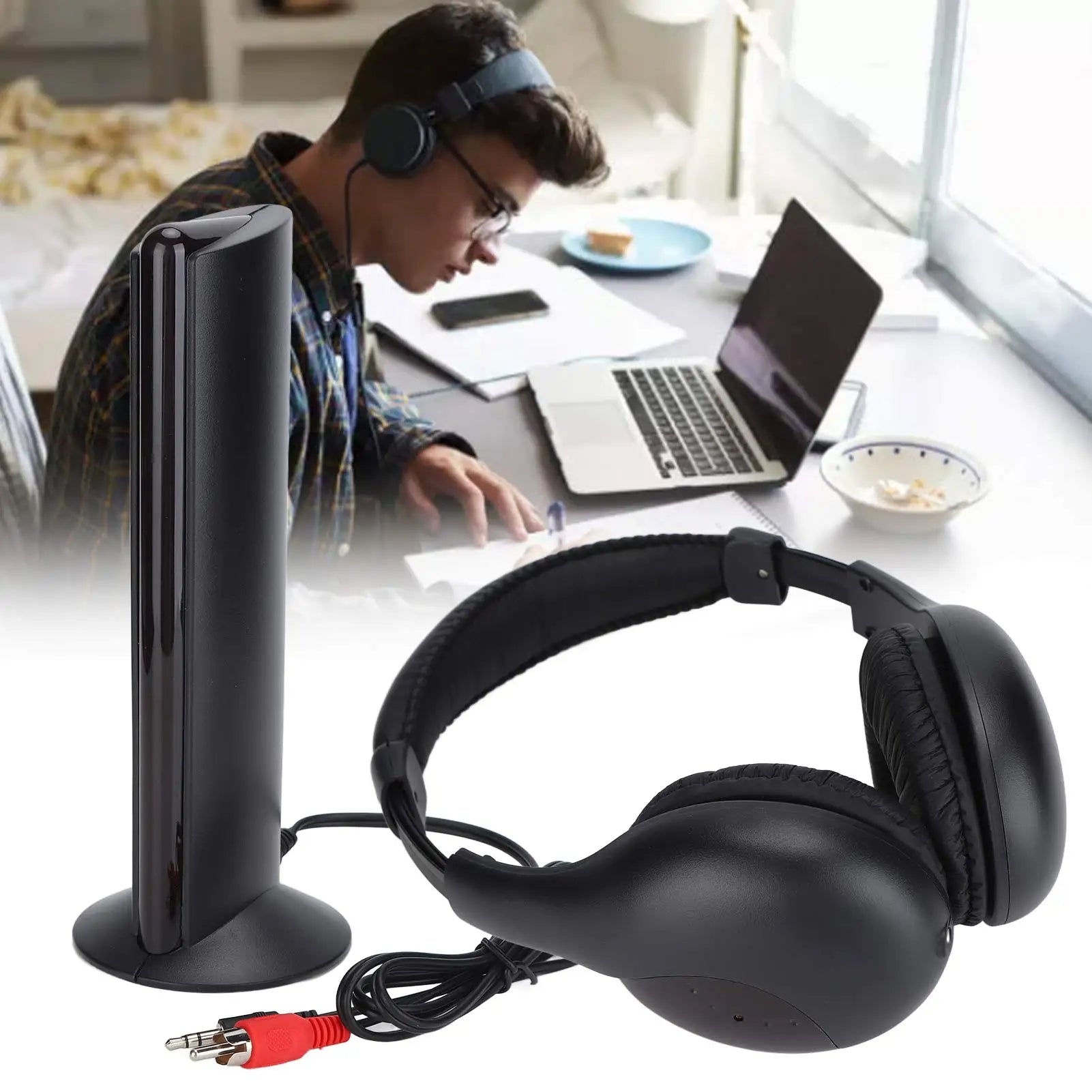 Casque Sans Fil HiFi 5-en-1 — TV, PC, Radio FM | Portée 30m - Camara ShoppingCasque Sans Fil HiFi 5-en-1 — TV, PC, Radio FM | Portée 30m