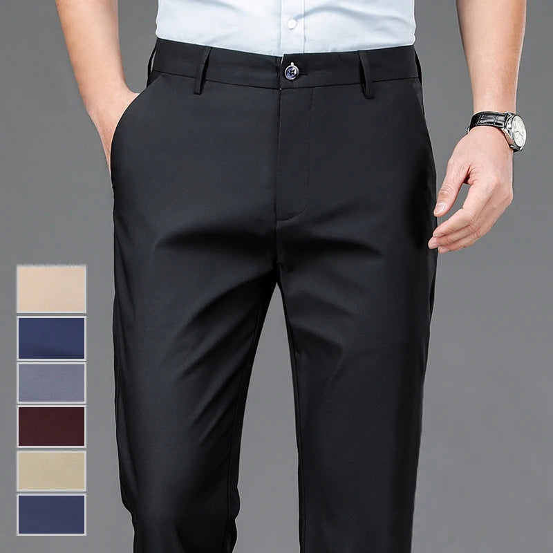 Pantalon homme Stretch solide noir intelligent décontracté pantalon homme bureau séchage rapide costume pantalon nouveau printemps automne coréen pantalon droit Camara Shopping Pantalon homme Stretch solide noir intelligent décontracté pantalon homme bureau séchage rapide costume pantalon nouveau printemps automne coréen pantalon droit