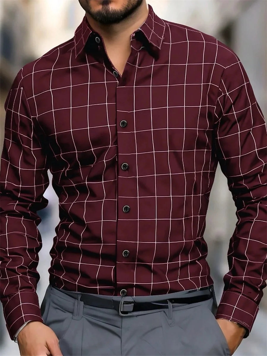Chemise à carreaux rouge rétro pour homme, manches longues, col décontracté, polyvalente et tendance pour tous les jours et les trajets domicile-travail, tailles S-6XL. Camara Shopping Chemise à carreaux rouge rétro pour homme, manches longues, col décontracté, polyvalente et tendance pour tous les jours et les trajets domicile-travail, tailles S-6XL.