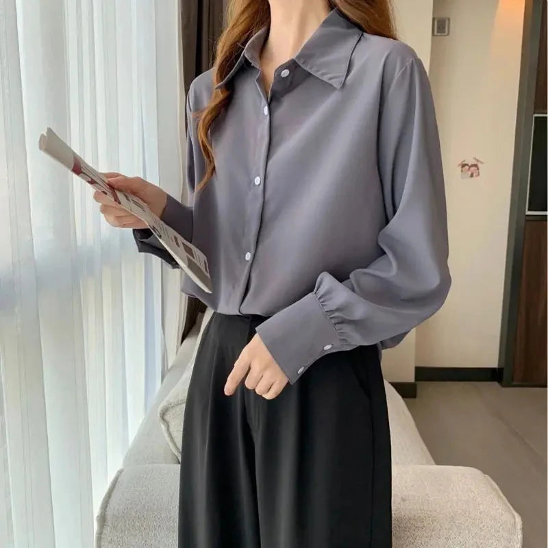 Femmes en mousseline de soie chemises blanches mode coréenne solide ample à manches longues hauts bureau dames élégant décontracté tout Match Blouses printemps nouveau Camara Shopping Femmes en mousseline de soie chemises blanches mode coréenne solide ample à manches longues hauts bureau dames élégant décontracté tout Match Blouses printemps nouveau