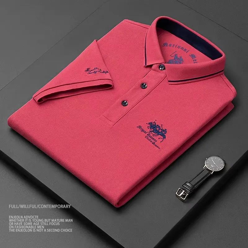 Polo brodé en coton pour hommes, T-shirt décontracté à manches courtes, revers, affaires haut de gamme, été, nouveau, haute qualité, 2024 Camara Shopping Polo brodé en coton pour hommes, T-shirt décontracté à manches courtes, revers, affaires haut de gamme, été, nouveau, haute qualité, 2024