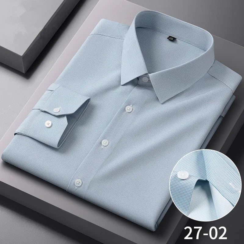 Chemises Anti-rides à rayures à carreaux pour hommes, manches longues, fines, sans repassage, lisses, vêtements quotidiens pour hommes sociaux, nouvelle collection automne printemps Camara Shopping Chemises Anti-rides à rayures à carreaux pour hommes, manches longues, fines, sans repassage, lisses, vêtements quotidiens pour hommes sociaux, nouvelle collection automne printemps
