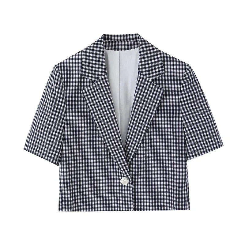 Ensemble pantalon et blazer à un bouton pour femme, blazer à revers et manches courtes, pantalon capri, ensemble deux pièces, costume à carreaux tendance pour femme 2026 Camara Shopping Ensemble pantalon et blazer à un bouton pour femme, blazer à revers et manches courtes, pantalon capri, ensemble deux pièces, costume à carreaux tendance pour femme 2026