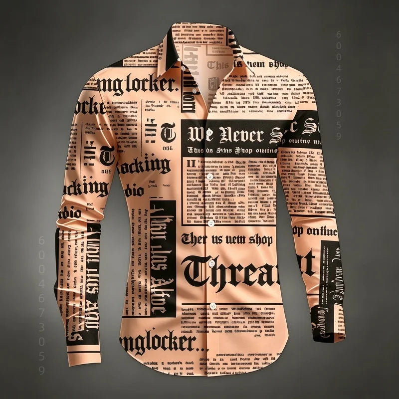 Chemise Homme à Manches Longues Imprimé Lettres de Journal Style Rétro Décontracté Boutonnage Simple Tendance Streetwear Haut pour Homme XS-6XL Camara Shopping Chemise Homme à Manches Longues Imprimé Lettres de Journal Style Rétro Décontracté Boutonnage Simple Tendance Streetwear Haut pour Homme XS-6XL
