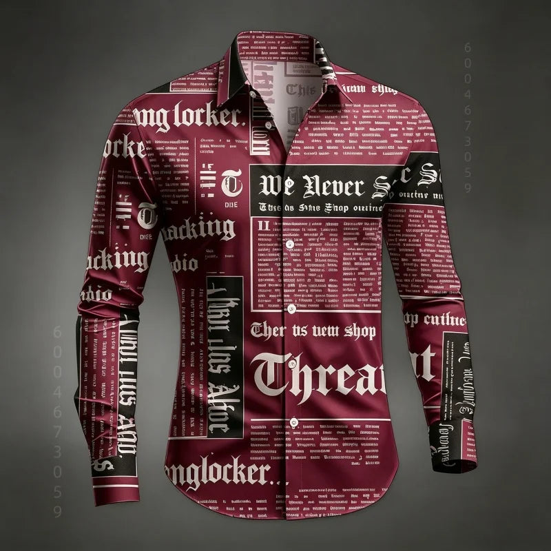 Chemise Homme à Manches Longues Imprimé Lettres de Journal Style Rétro Décontracté Boutonnage Simple Tendance Streetwear Haut pour Homme XS-6XL Camara Shopping Chemise Homme à Manches Longues Imprimé Lettres de Journal Style Rétro Décontracté Boutonnage Simple Tendance Streetwear Haut pour Homme XS-6XL