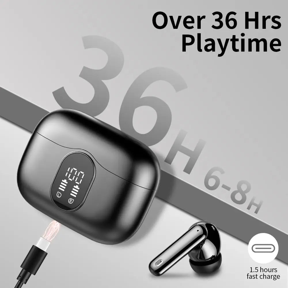Écouteurs sans fil avec Bluetooth 5.3, écouteurs intra-auriculaires avec 4 micros ENC et 36 heures de lecture, affichage LED inclus Camara Shopping Écouteurs sans fil avec Bluetooth 5.3, écouteurs intra-auriculaires avec 4 micros ENC et 36 heures de lecture, affichage LED inclus