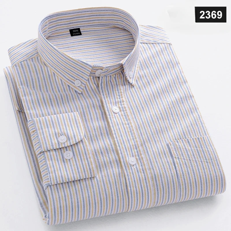 Chemises décontractées à manches longues pour hommes, coupe cintrée, uni, 100% coton, hauts à carreaux rayés, doux, styliste, mode, tendances coréennes, vêtements Camara Shopping Chemises décontractées à manches longues pour hommes, coupe cintrée, uni, 100% coton, hauts à carreaux rayés, doux, styliste, mode, tendances coréennes, vêtements