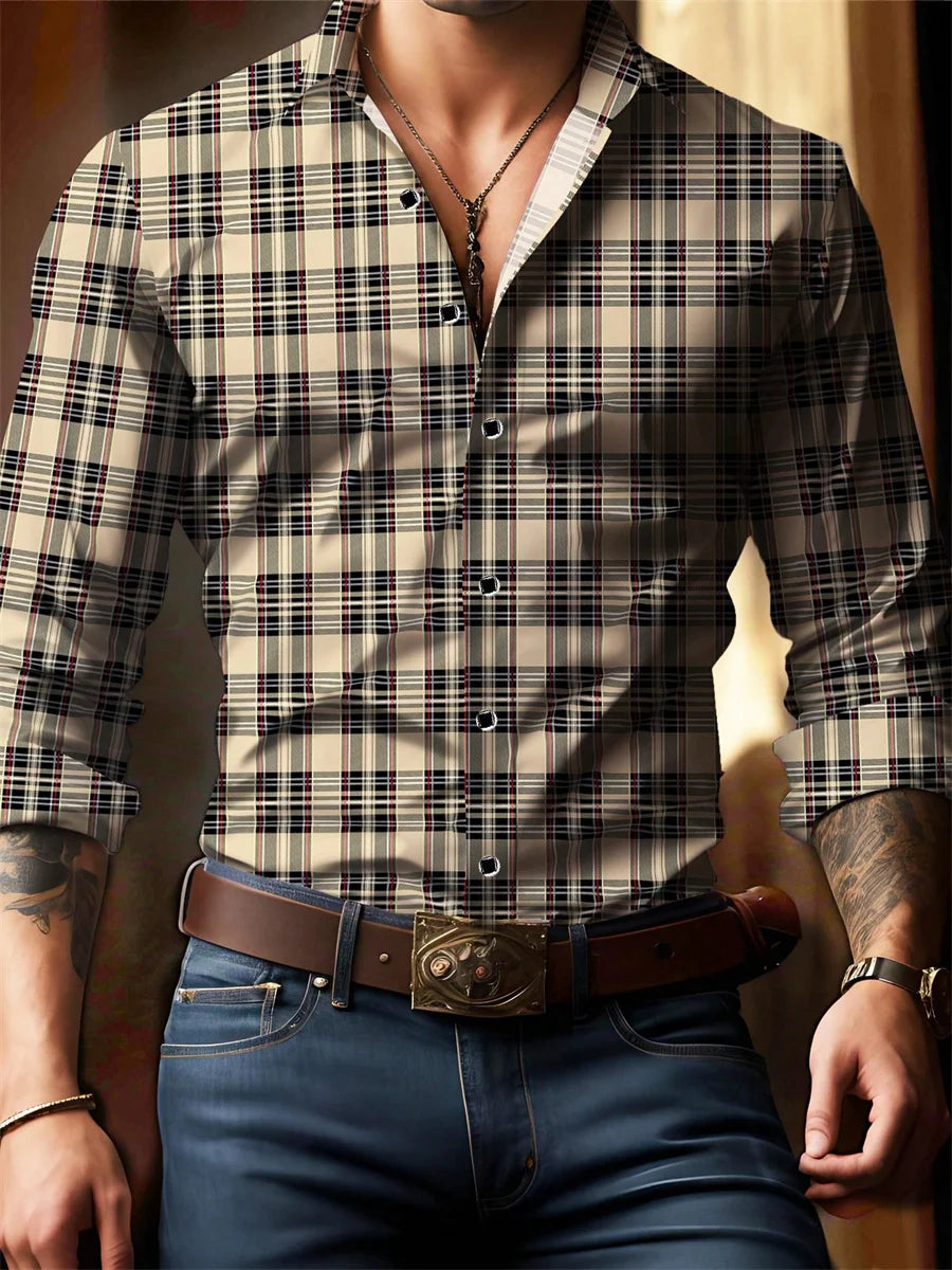 Chemise à carreaux rouge rétro pour homme, manches longues, col décontracté, polyvalente et tendance pour tous les jours et les trajets domicile-travail, tailles S-6XL. Camara Shopping Chemise à carreaux rouge rétro pour homme, manches longues, col décontracté, polyvalente et tendance pour tous les jours et les trajets domicile-travail, tailles S-6XL.
