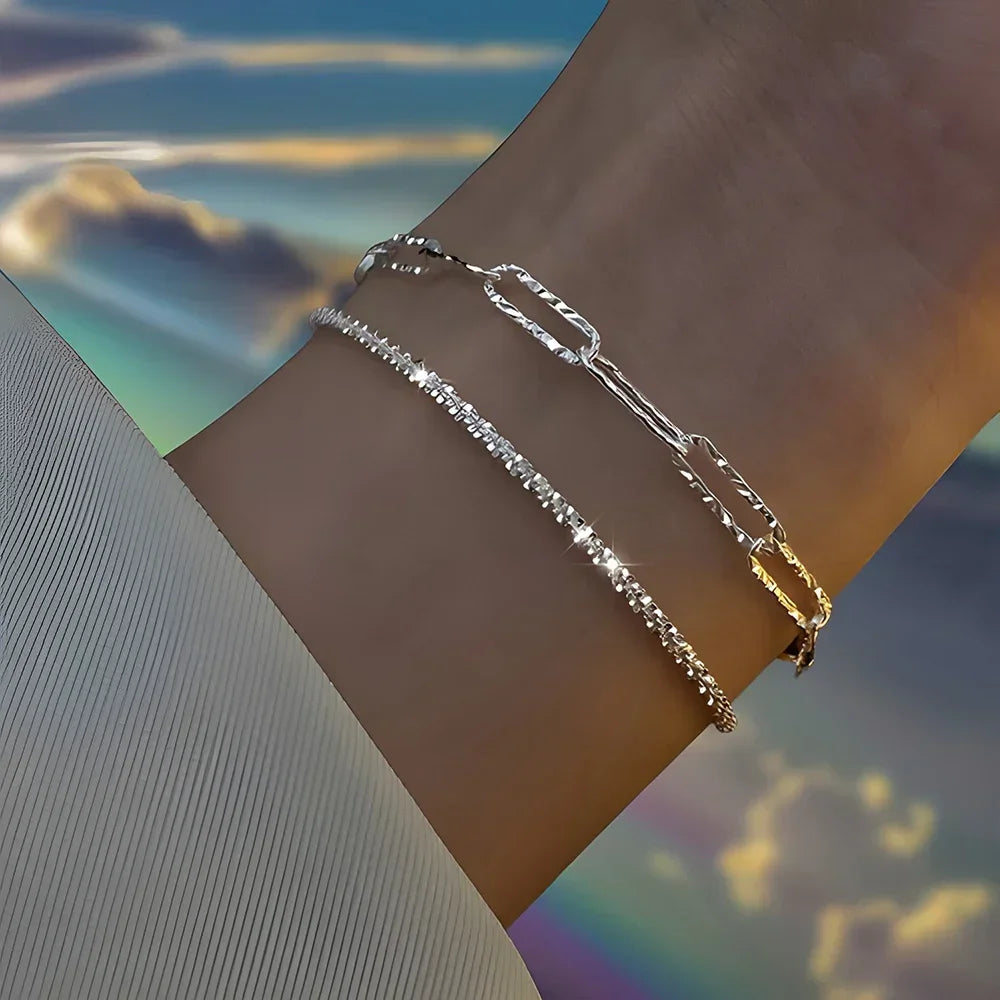 Bracelets en argent Sterling 925 avec strass pour femmes et filles, 6 pièces, luxe coréen, ciel étoilé scintillant, bijoux de fête Camara Shopping Bracelets en argent Sterling 925 avec strass pour femmes et filles, 6 pièces, luxe coréen, ciel étoilé scintillant, bijoux de fête