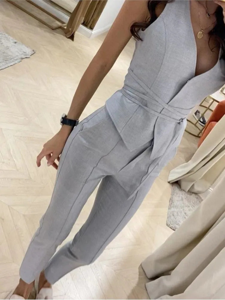 Ensemble 2 pièces pour femme, gilet sexy, pantalon à petites jambes, mode femme élégante, sangle de taille, vernis document solide, été, nouveau, 2023 Camara Shopping Ensemble 2 pièces pour femme, gilet sexy, pantalon à petites jambes, mode femme élégante, sangle de taille, vernis document solide, été, nouveau, 2023