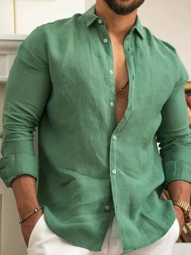 Chemise unie en coton et lin pour hommes, chemise unie, revers boutonné classique, chemises à manches longues, haut pour hommes, mode printemps et été Camara Shopping Chemise unie en coton et lin pour hommes, chemise unie, revers boutonné classique, chemises à manches longues, haut pour hommes, mode printemps et été