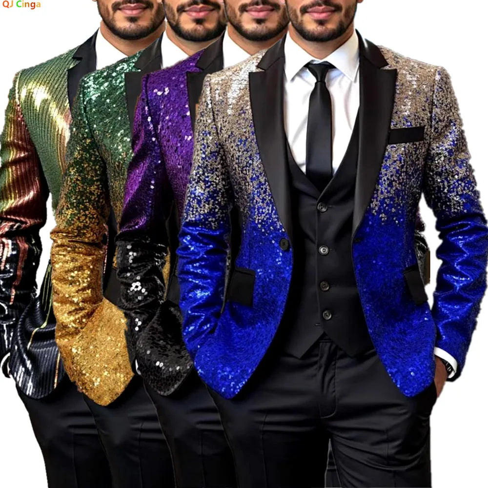 Veste de smoking à paillettes brillantes pour hommes – Dégradé bleu royal et or, revers noir, vêtements de fête/mariage/scène formel ‌   Manteau. Camara Shopping Veste de smoking à paillettes brillantes pour hommes – Dégradé bleu royal et or, revers noir, vêtements de fête/mariage/scène formel ‌   Manteau.